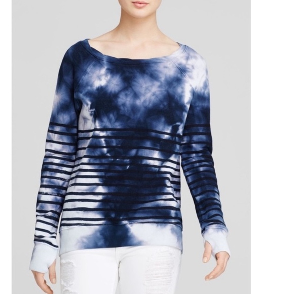 Pam & Geta Annie Tie Dye Striped Back Zip Crewneck, Medium